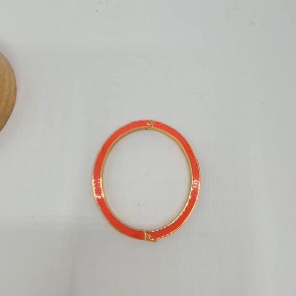 J Crew Gold Tone Orange Enamel Hinged Bangle Bracelet - Picture 6 of 10